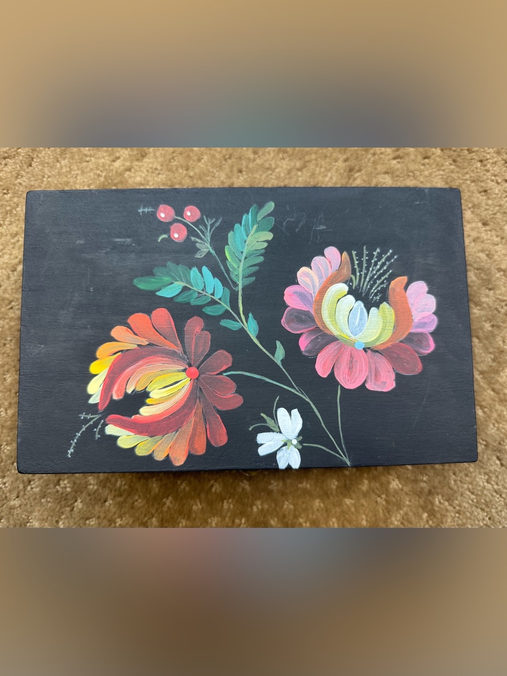 Hand-Painted Floral Wooden Trinket
Box - Petrykivka Folk Art Style